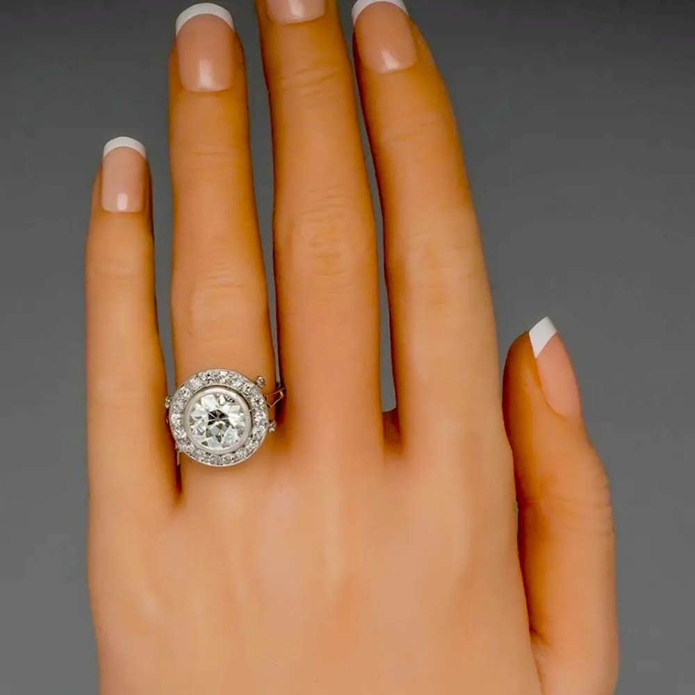 3 Ct Vvs1": Round Near White Moissanite Diamond Vintage 925 Silver Ring
